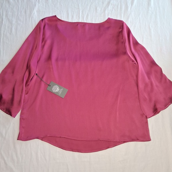Vince Camuto Pink Rose Ribbed Bell Sleeve Top Blouse Women M NWT - Picture 7 of 8